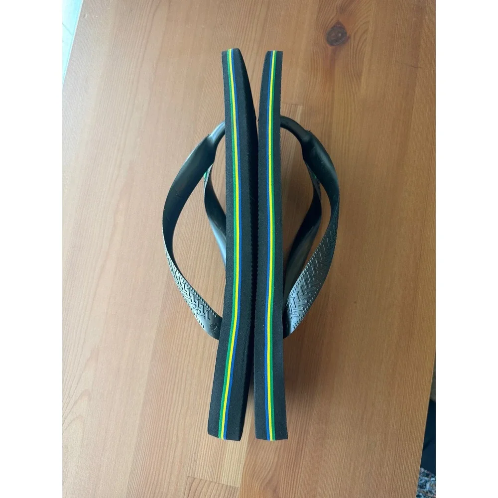 Havaianas Brasil Logo Black Flip Flops Sandals Mens 7/8 Womens 9/10